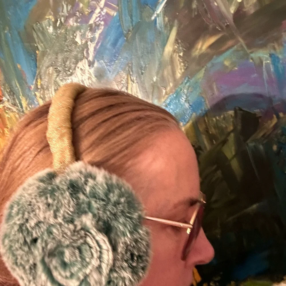 RARE!  ADRIENNE LANDAU Emerald green  REAL Fur Earmuffs UPCYCLED